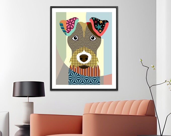 Wire Fox Terrier Print Poster, Colorful Dog Pop Art Décor Painting