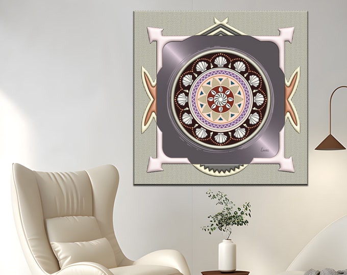 Sea Shell Mandala Art Canvas Circular wall Decor, African Pattern Design Afrofuturism, Aje Orisha