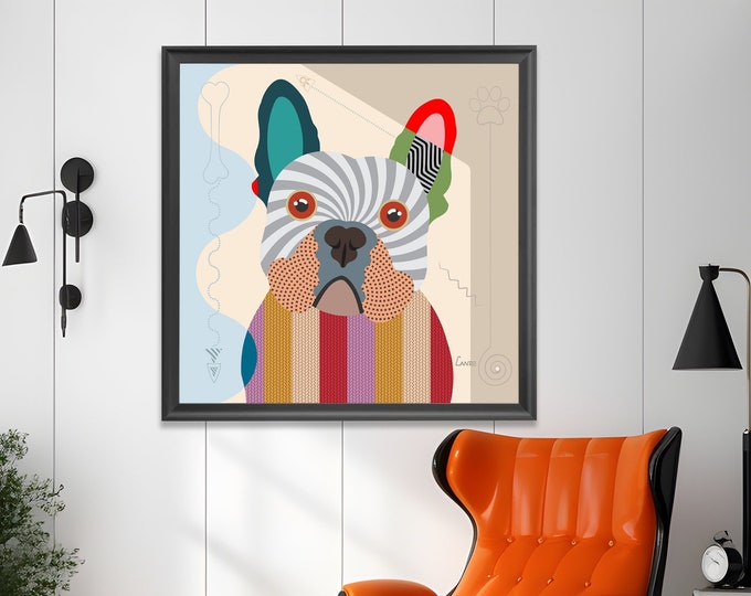 French Bulldog Art, Frenchie Gift Pet Portrait Canine Art Design Puppy Canvas Décor