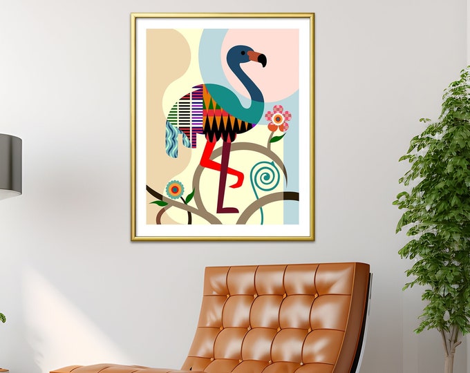 Flamingo Art Print, Wading Bird Lovers Gift