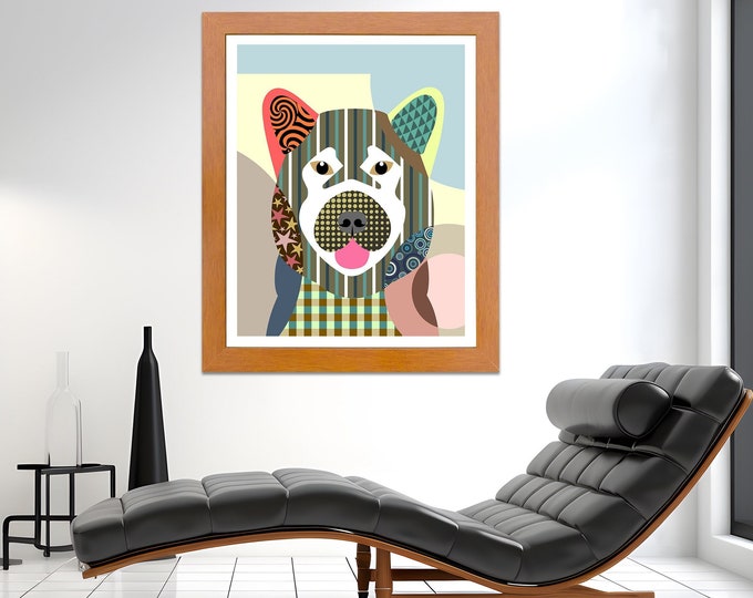 Akita Dog Art, Pet Portrait Puppy Love  Furry Art Home Décor