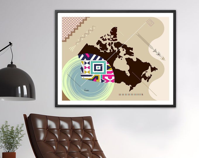 Canada Map Art, Abstract Print Geometric Design