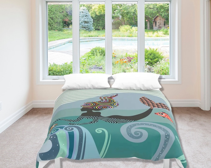 Mermaid Duvet Cover, Girly Bedding Gift For Her