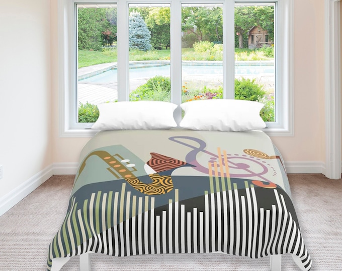 Music Duvet Cover, Saxophone Bedding DJ Musician Gift