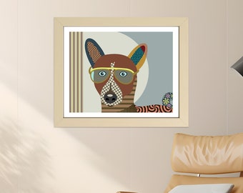 Basenji Art, African Dog Pet Portrait, Funny Dog Furry Friend