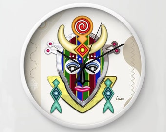 African Clock, Ethnic Mask Wall Decor