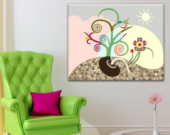 Abstract Tree Art Inspirational Canvas Print Tree Of Life Canvas Cubist Flower Décor