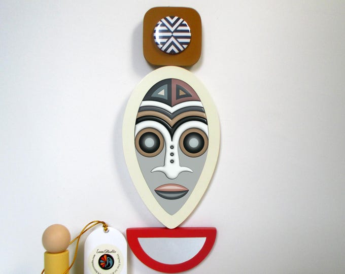 Abstract Cubist African Mask Wall Art Geometric Wooden Sculpture Modern Pop Art Wall Decor Symbolic Afro-Futurism Design