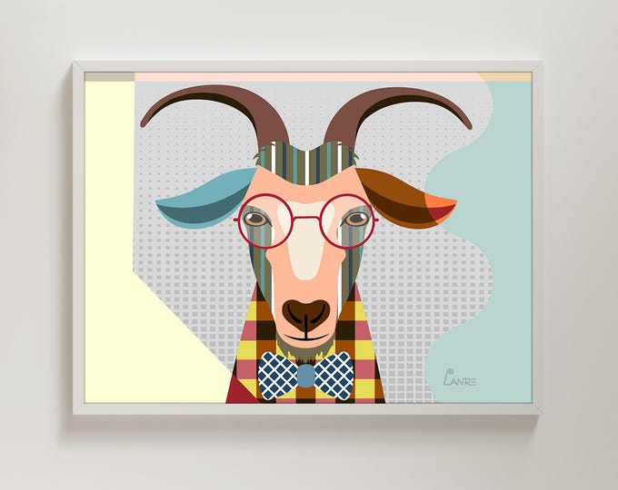 Goat Art Print Animal Poster: Hipster Farm House Wall Decor Painting