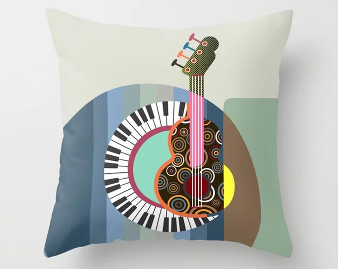 Music Throw Pillow, Guitar Lover Gift Piano Décor