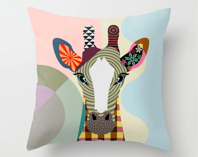 Giraffe Pillow, Animal Cushion Safari Gift Wildlife Art