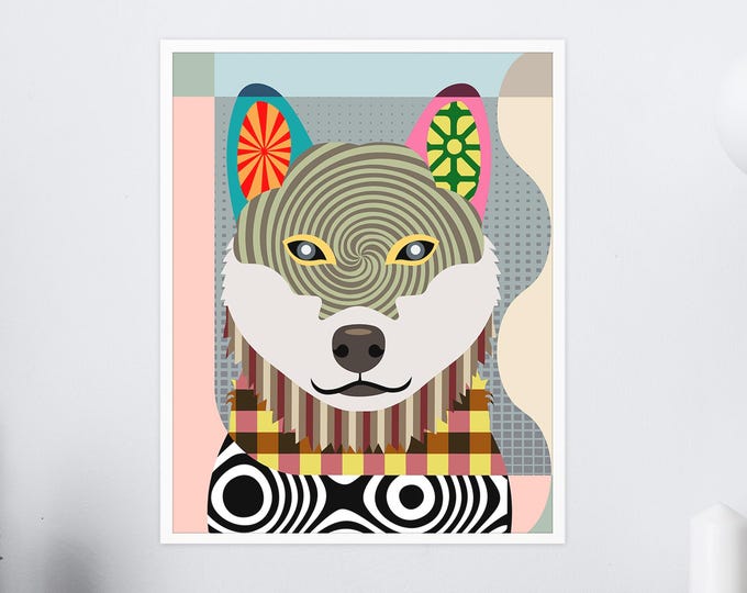 Shiba Inu Art Print Japanese Dog Breed Poster,  Shibe Puppy Canine Painting Dog Lover Gift