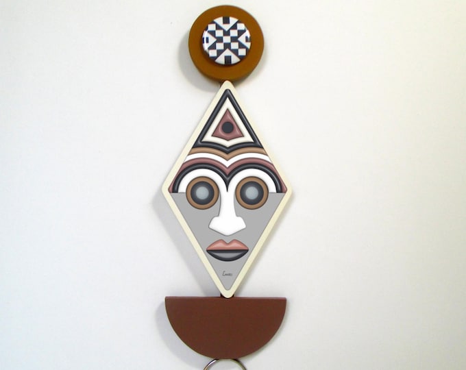 Modern Boho African Wall Sculpture Abstract Cubist Wooden Mask Pop Art Tribal Home Decor Afro Futurism Geometric Home Decor