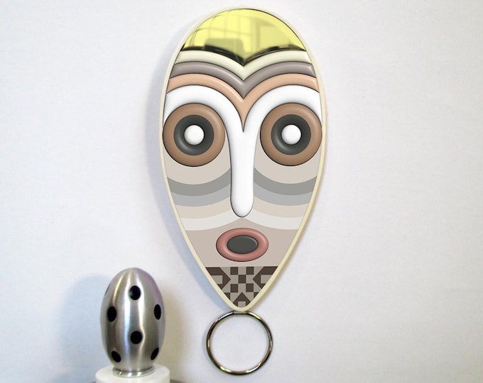 Boho Modern African Wall Mask Abstract Cubist Wooden Sculpture Symbolic Home Decor Pop Art Tribal Design Afrocentric Gift