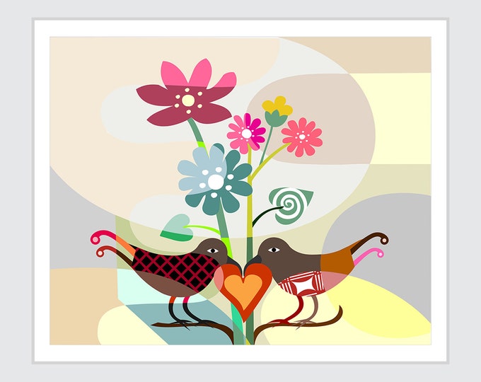 Love Bird Art Print Decor, Romantic Art Gift