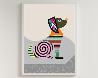Floppy Ear Pup Geometric Dog Art Print: Colorful Pop Art Canvas Home Decor