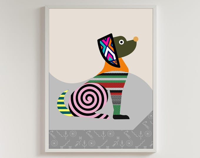 Floppy Ear Pup Geometric Dog Art Print: Colorful Pop Art Canvas Home Decor