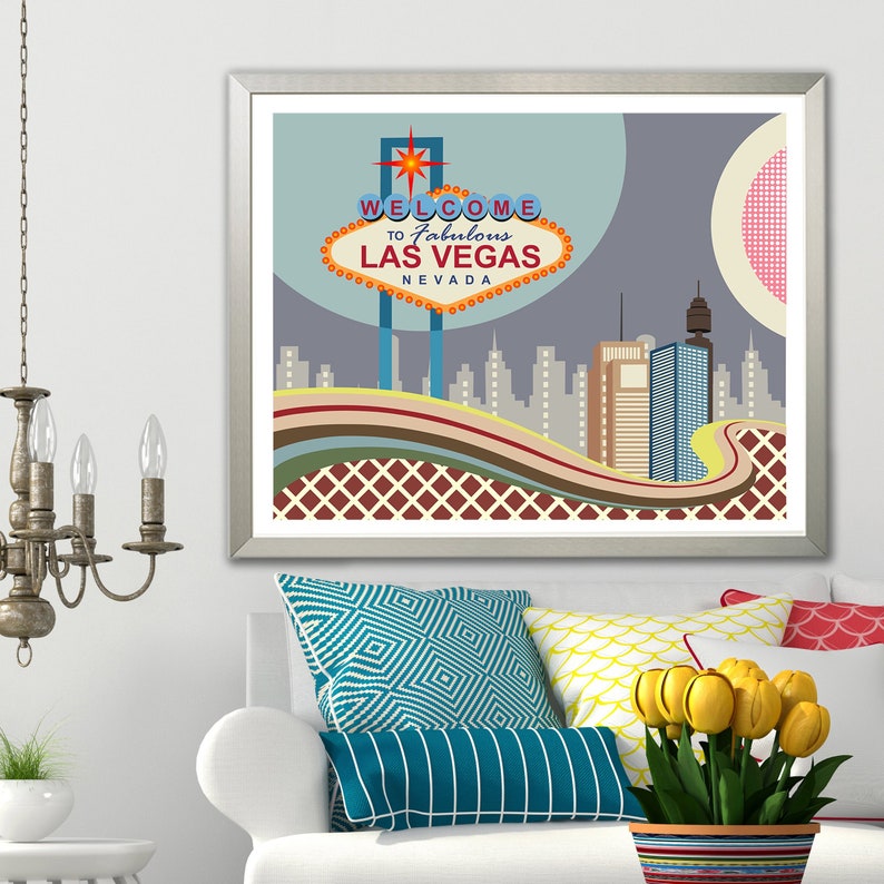 Las Vegas Strip Skyline Poster Nevada Casino Decor Etsy