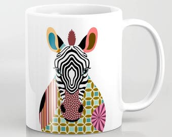 Zebra Ceramic Mug, Cute Animal Pop Art Print