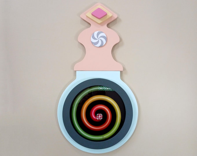 Abstract Cubist Spiral Wall Art: Red to Green Wooden Sculpture