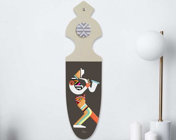 Abstract saxophonist Wooden Jazz Sculpture Colourful Music Pop Art Decor