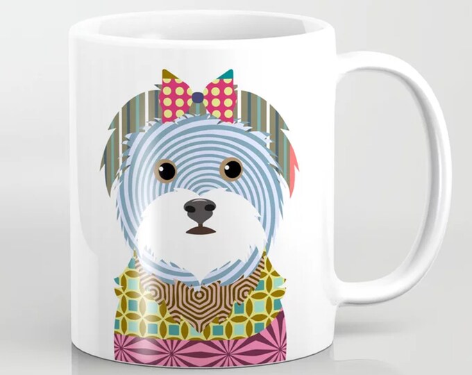 Maltese Gift Ceramic Coffee Mug, Colorful Dog Print