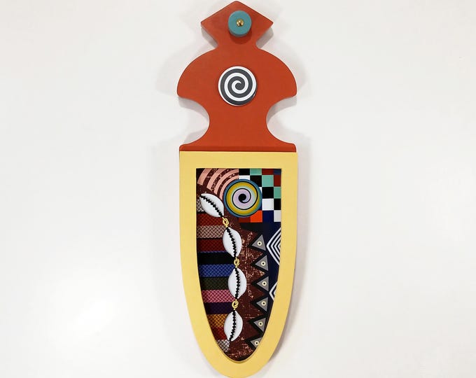 African Cowrie Shell Wall Art Sculpture, Afrocentric Geometric Decor Prosperity Symbol Limited Edition Artwork