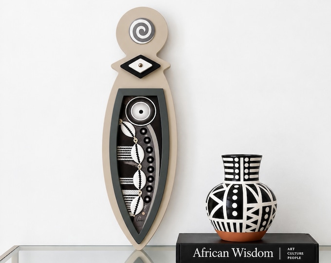 Yoruba Orisha Ajé Cowrie Shell Wall Art: Afrocentric Geometric Wood Decor