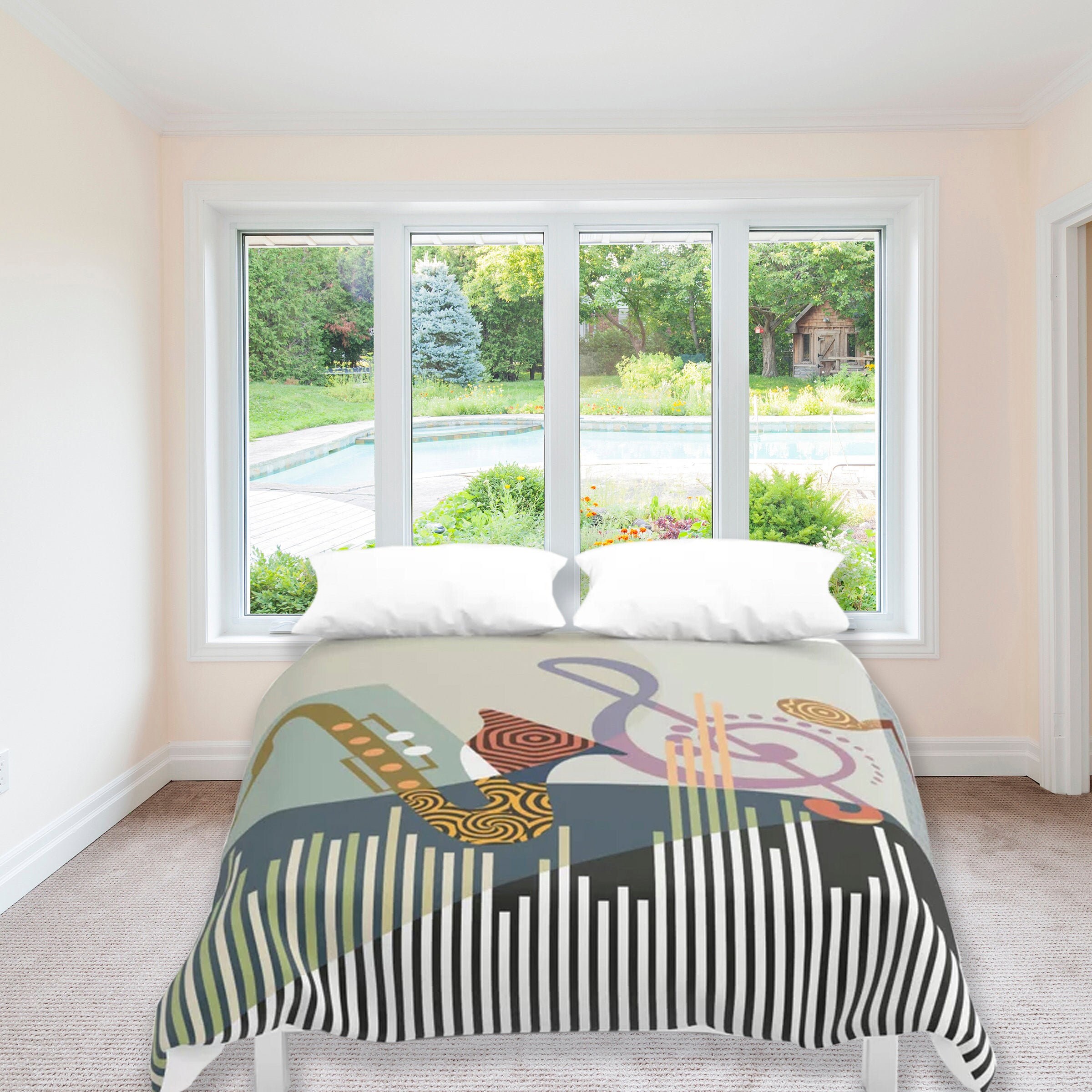 Music Duvet Cover, Saxophone Bedding DJ Musician Gift