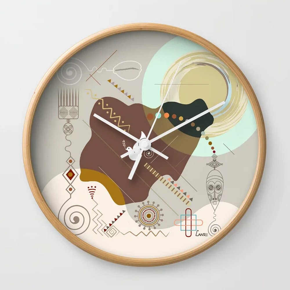 Nigerian Décor Wall Clock, Lagos Abuja Afrofuturism Timepiece Design