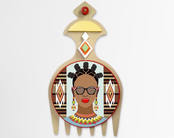 Black Woman Wall Art: Duafe Adinkra Symbol Afro Futurism Modern Wooden Sculpture