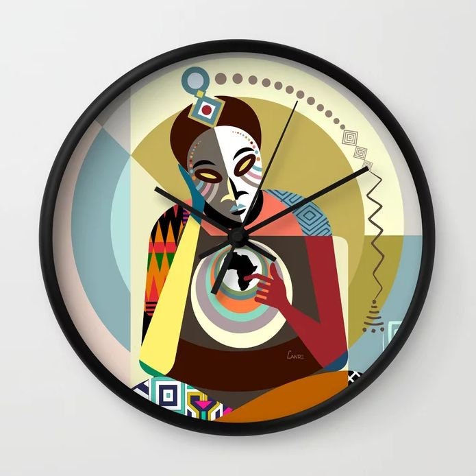 African Wall Clock Decor Art Print, Afrocentric Gift Clock