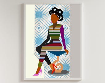 Poise Black Woman Wall Art Contemporary African Geometric Minimalist Limited Edition Print Elegance