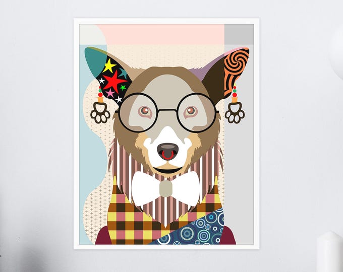 Corgi Art Print Dog Breed Poster (PWC) Pem Pet Portrait Doggy Puppy Décor, Animal Lover Gift Wall Art