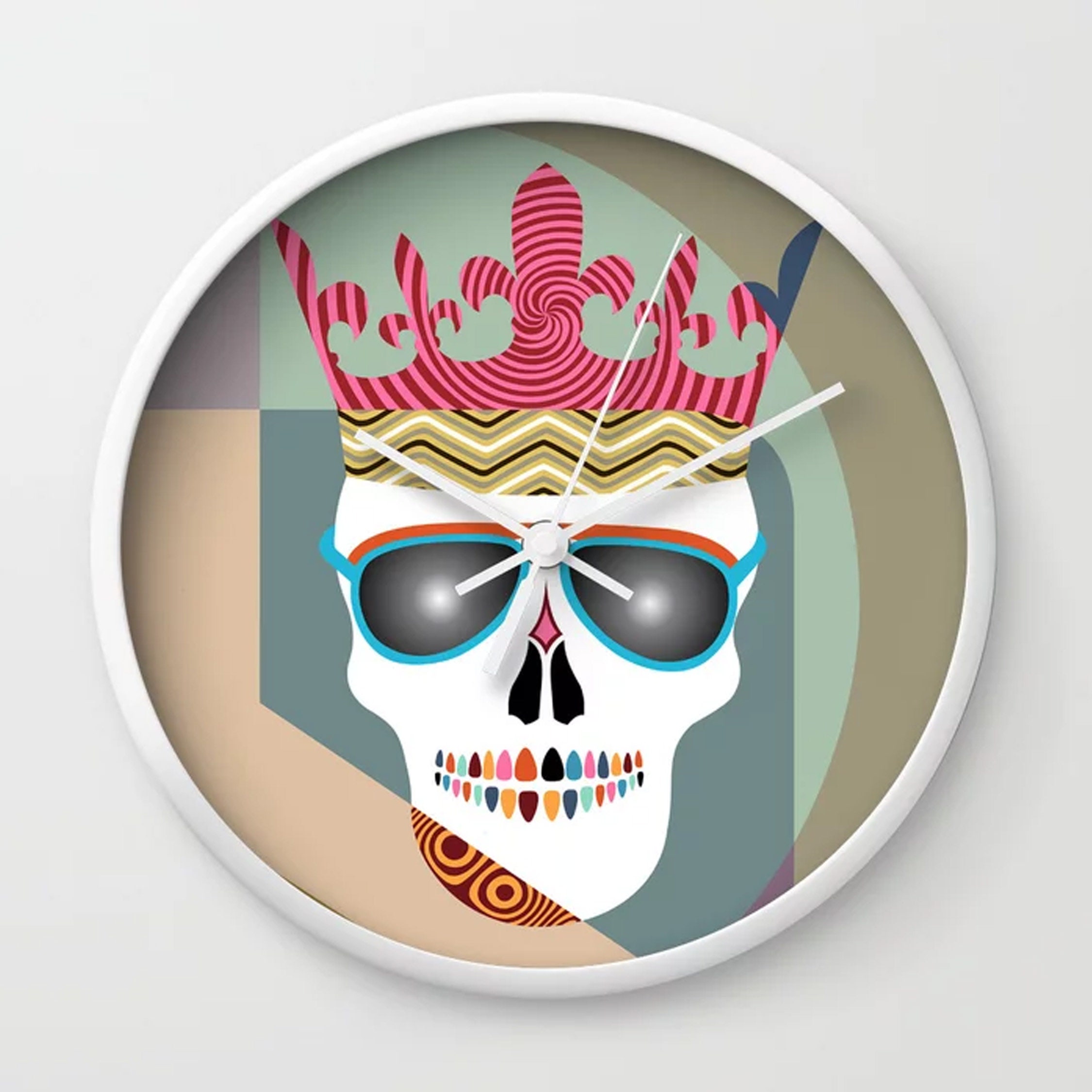 Skull Wall Clock, Halloween Décor Colorful Skeleton Printed Timepiece