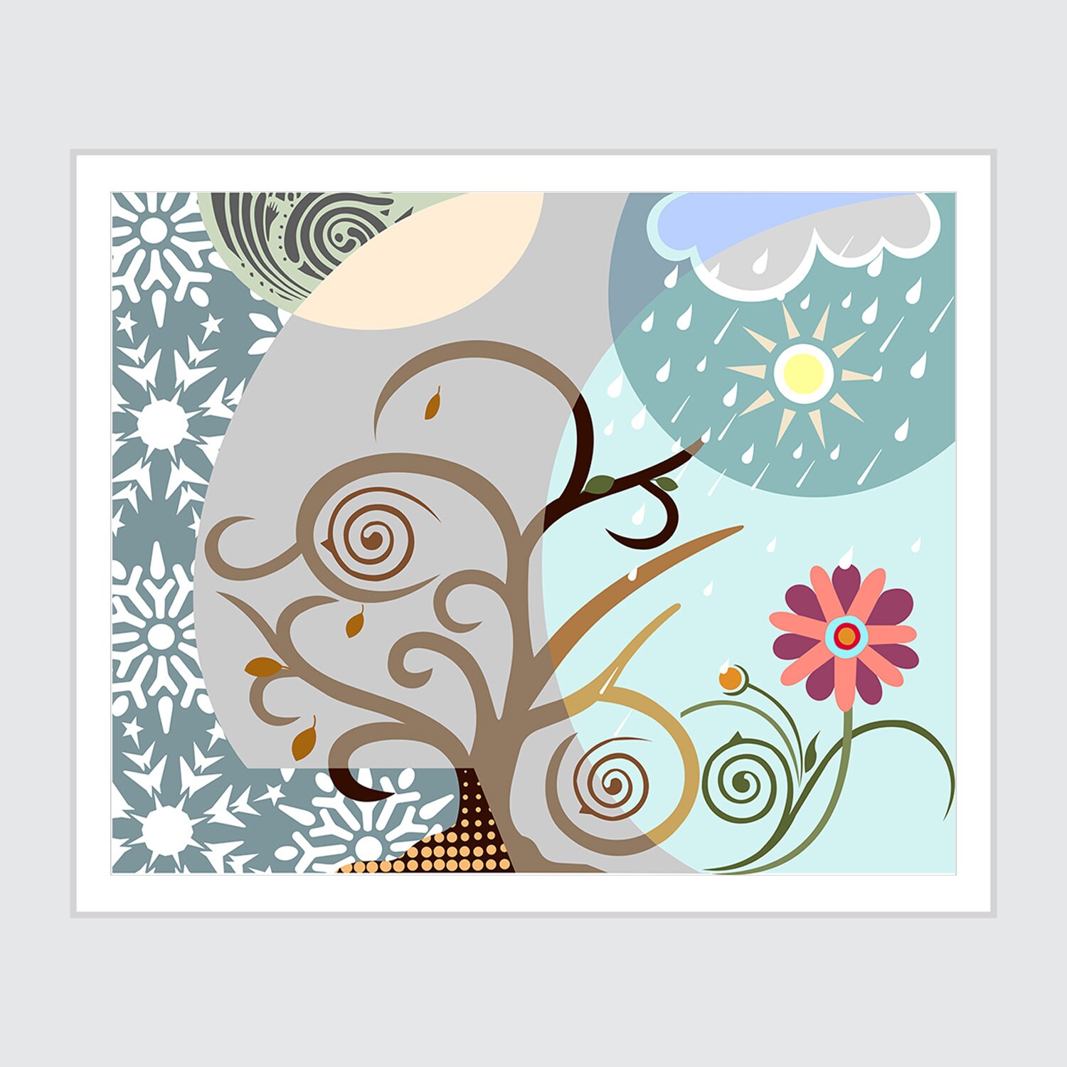 Four Seasons Art Print, Abstract Tree Of Life Poster Painting