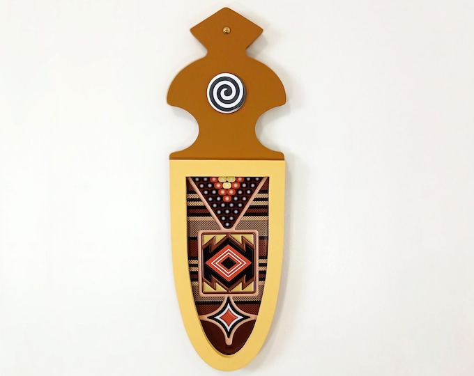 Modern African Wall Decor Wood: Afrocentric Sculpture Tribal Geometric design