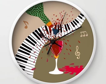 Music Wall Clock, Wine Lover Gift Piano Decor