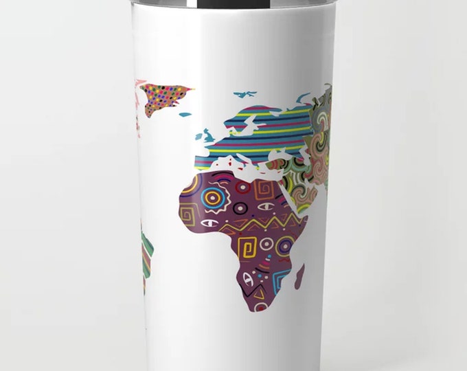 World Map Travel Mug, Cute Metal Tumbler