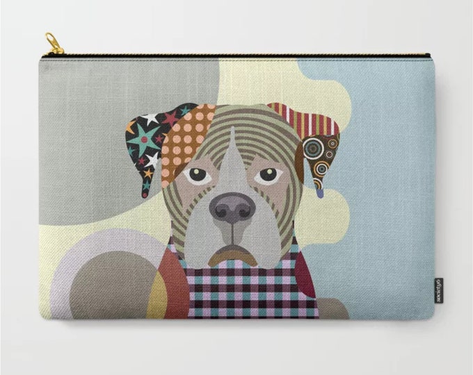 Boxer Dog Pouch, Dog Zipper Canvas Purse Doggy Portrait