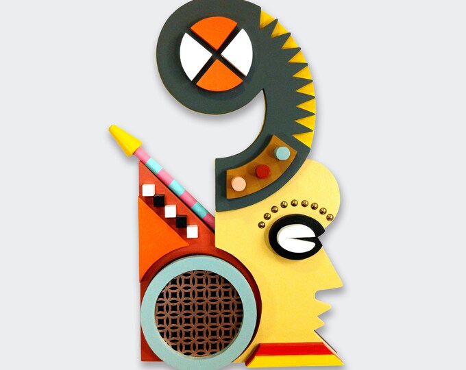 Modern African Mask Traditional Afrocentric Colourful Wooden Sculpture Original African American Home Decor Gift