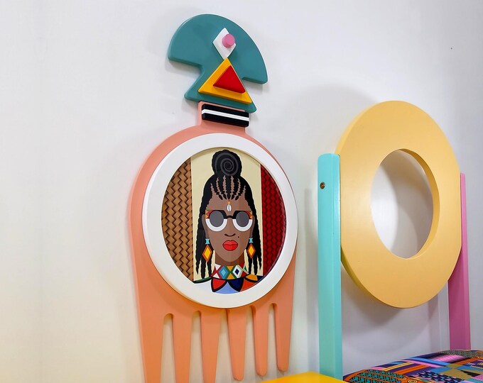 Black Woman Decor: Afro Pick Duafe Adinkra Afrocentric Home Accent Wooden Sculpture