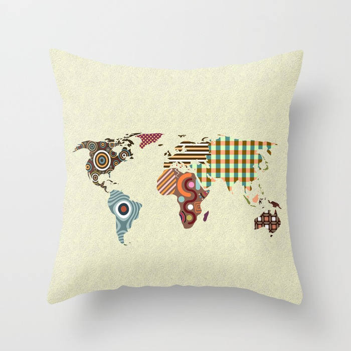 World Map Throw Pillow, Globe Pillow