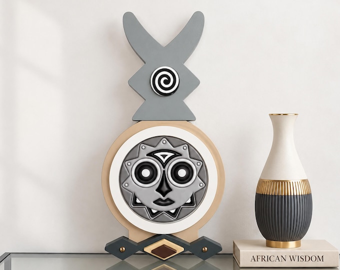 Abstract African Mask Wall Sculpture: Afro-Futurist Wood Art