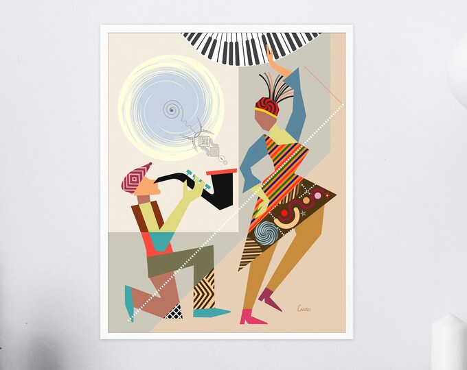 African American wall Art Dancing Queen Saxophone Jazz Music Poster Black Art Painting Dance Gift Saxophone Poster Music Lover Gift