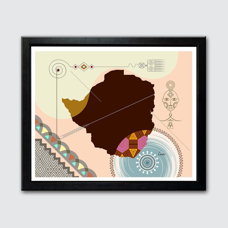Zimbabwe Map Wall Decor Harare African Art Print Etsy