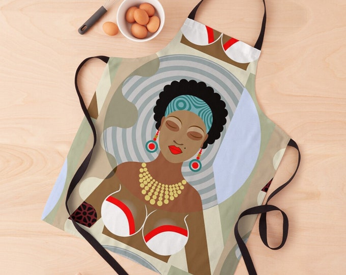 Black Woman Apron Kitchen Accessory African American Print Craft Smock Brown Skin Women Black Owned