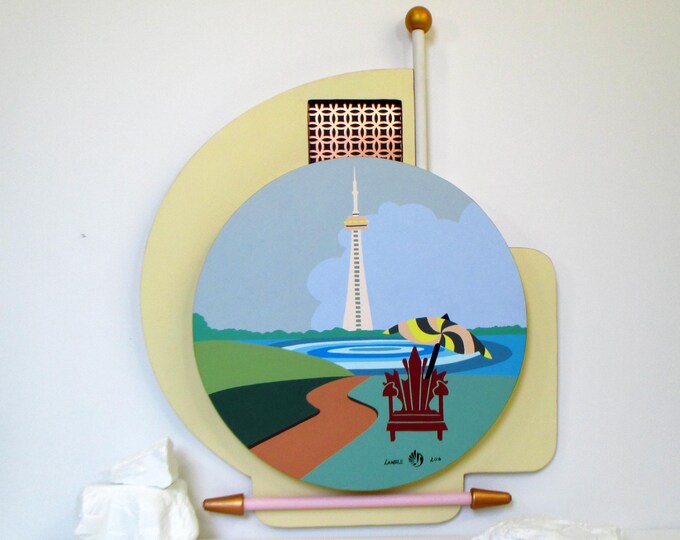 Abstract Seascape Original Acrylic Painting  CN Tower Toronto Pop Art Wooden Sculpture