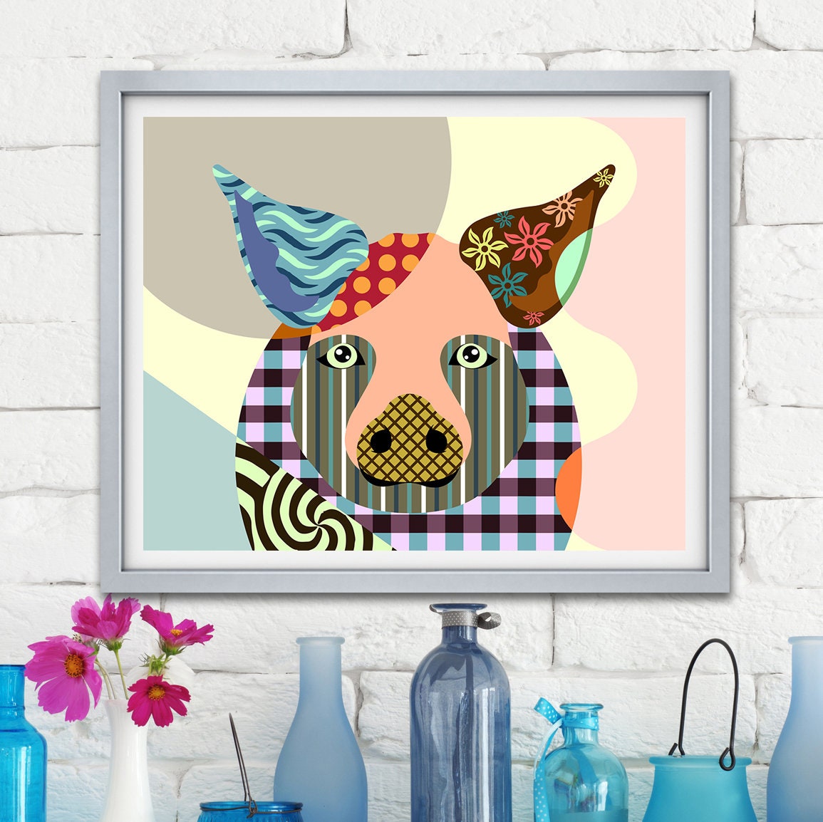 Pig Wall Art Print Decor, Farm Animal Poster Painting