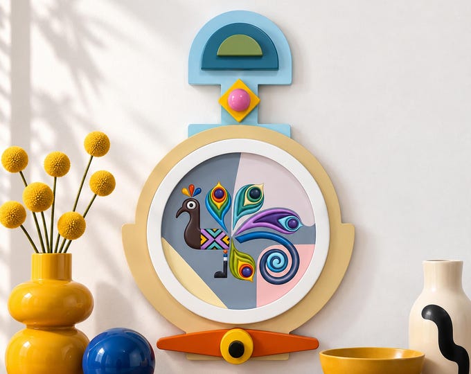 Abstract Geometric Peacock Wall Art | Pop Art Wooden Sculpture, Limited Edition Decor